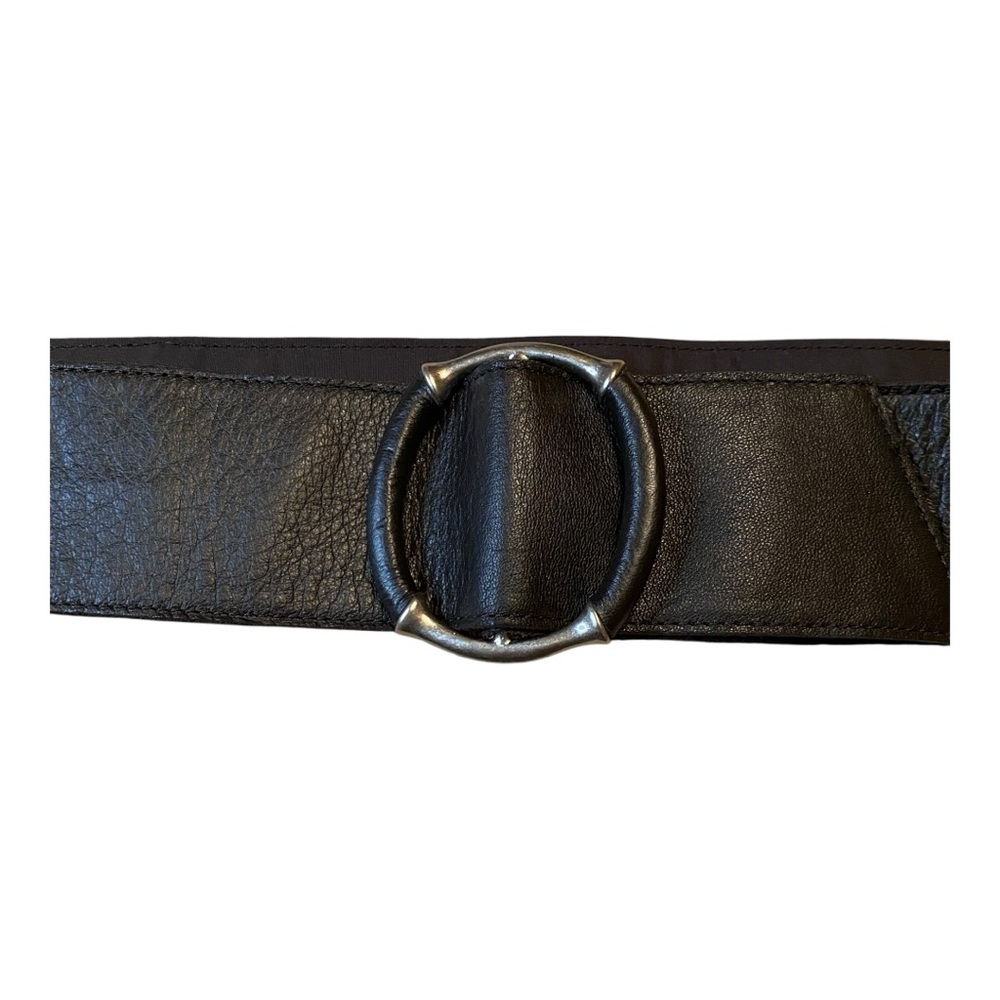 J. Jill Wide Black Leather Belt with Ring Bamboo Buckle Size S